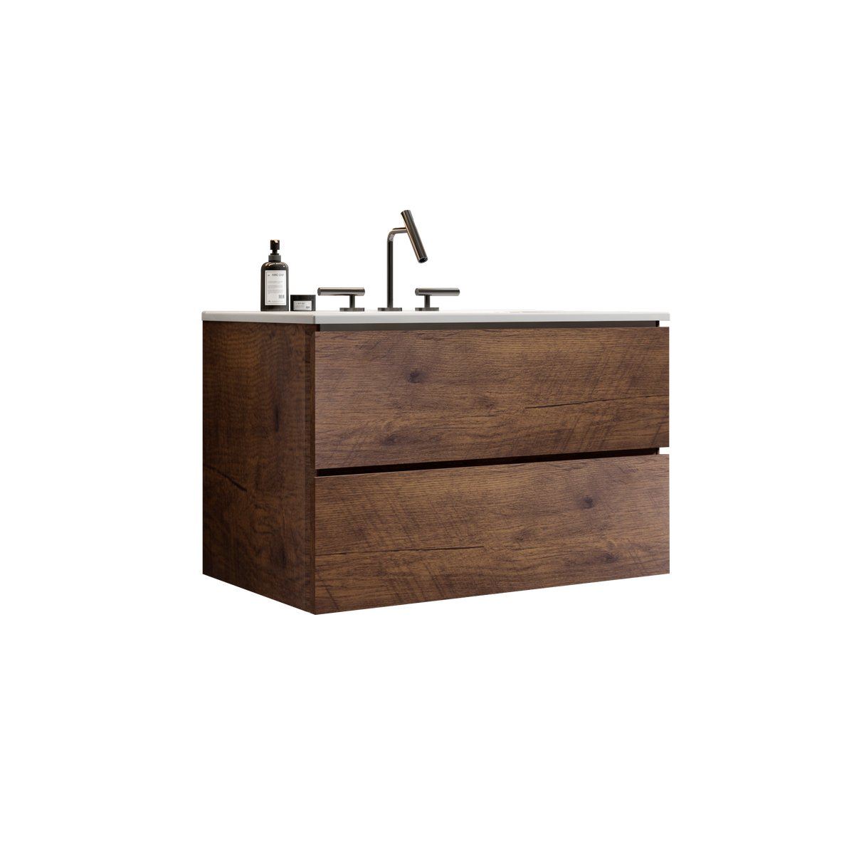 Wall Mount 30" Walnut Bathroom Vanity with Ceramic Sink