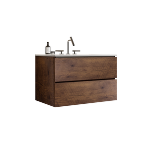 Wall Mount 30" Walnut Bathroom Vanity with Ceramic Sink