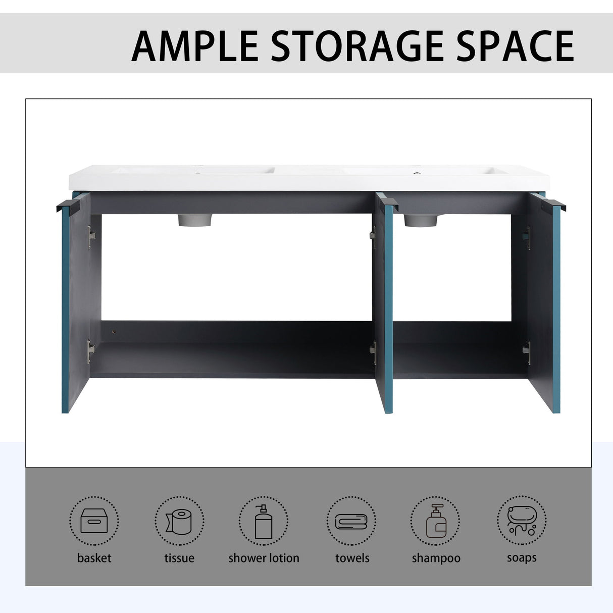 Contemporary Wall Mounted Bathroom Vanity With Resin Double Sink