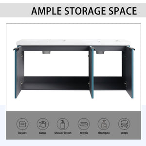 Contemporary Wall Mounted Bathroom Vanity With Resin Double Sink