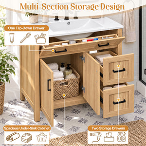 36-Inch Bathroom Vanity with Ceramic Sink, Soft-Close Doors and Drawers