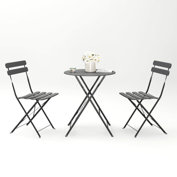 3 Pieces Patio Bistro Balcony Metal Chair Table Set - Gray