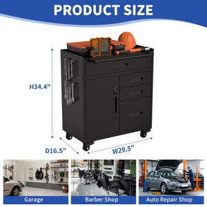 Rolling Tool Cabinet Heavy Duty Garage Storage With Lockable Doors & Drawers