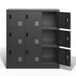 9 Door Employee Storage Locker With Card Slot, Lockers For Office, Gym, School, And Home - Black