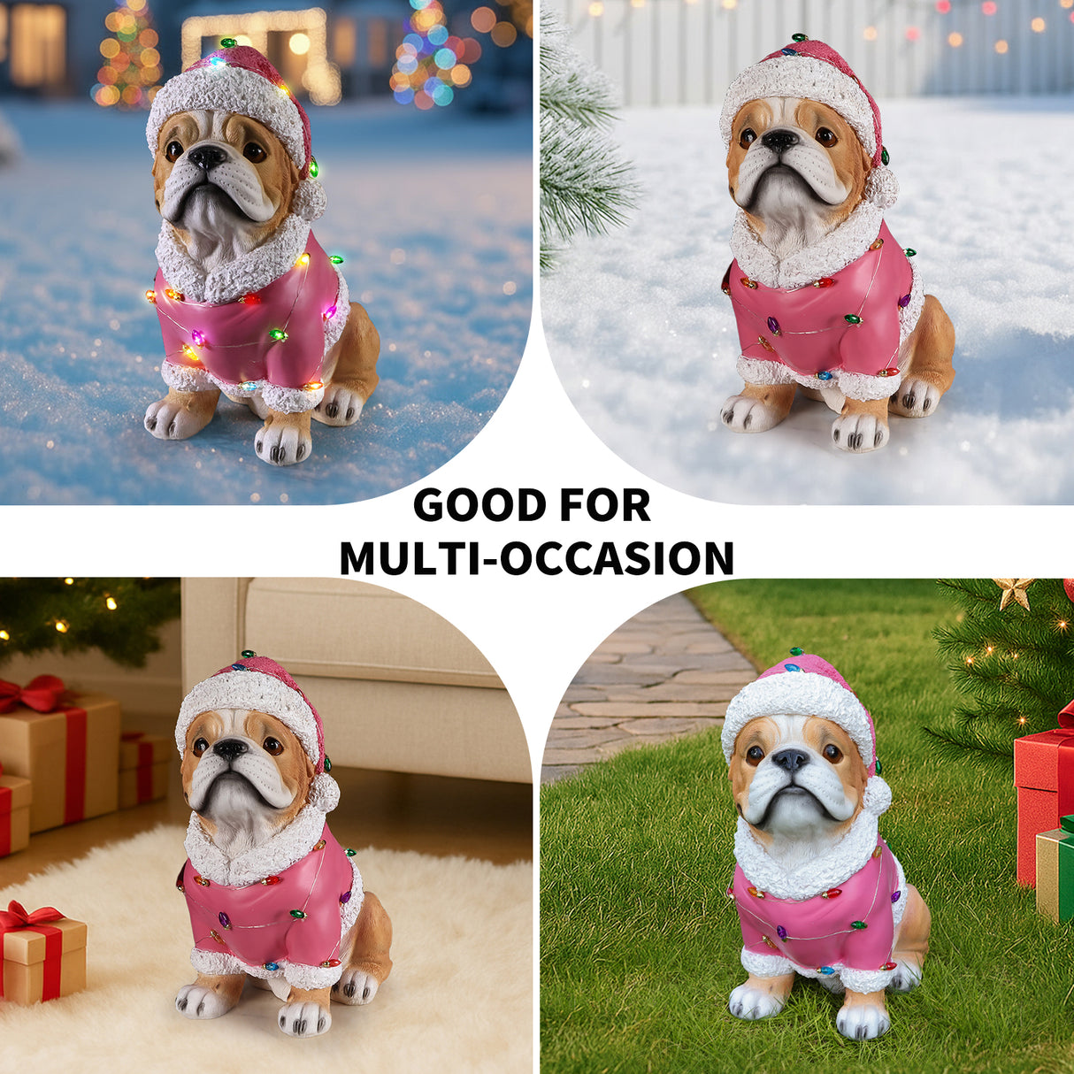 Christmas Pug Statue, Holiday Dog Figurine