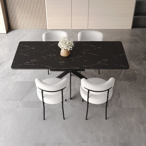 Extendable Dining Table Set With Curved Backrest Upholstered Chairs