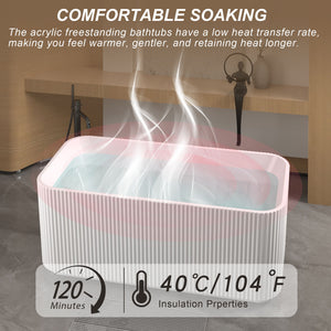 Rectangle Linear Freestanding Soaker Tub With Pop Up Drain, Double Wall Insulated Construction - Gloss White