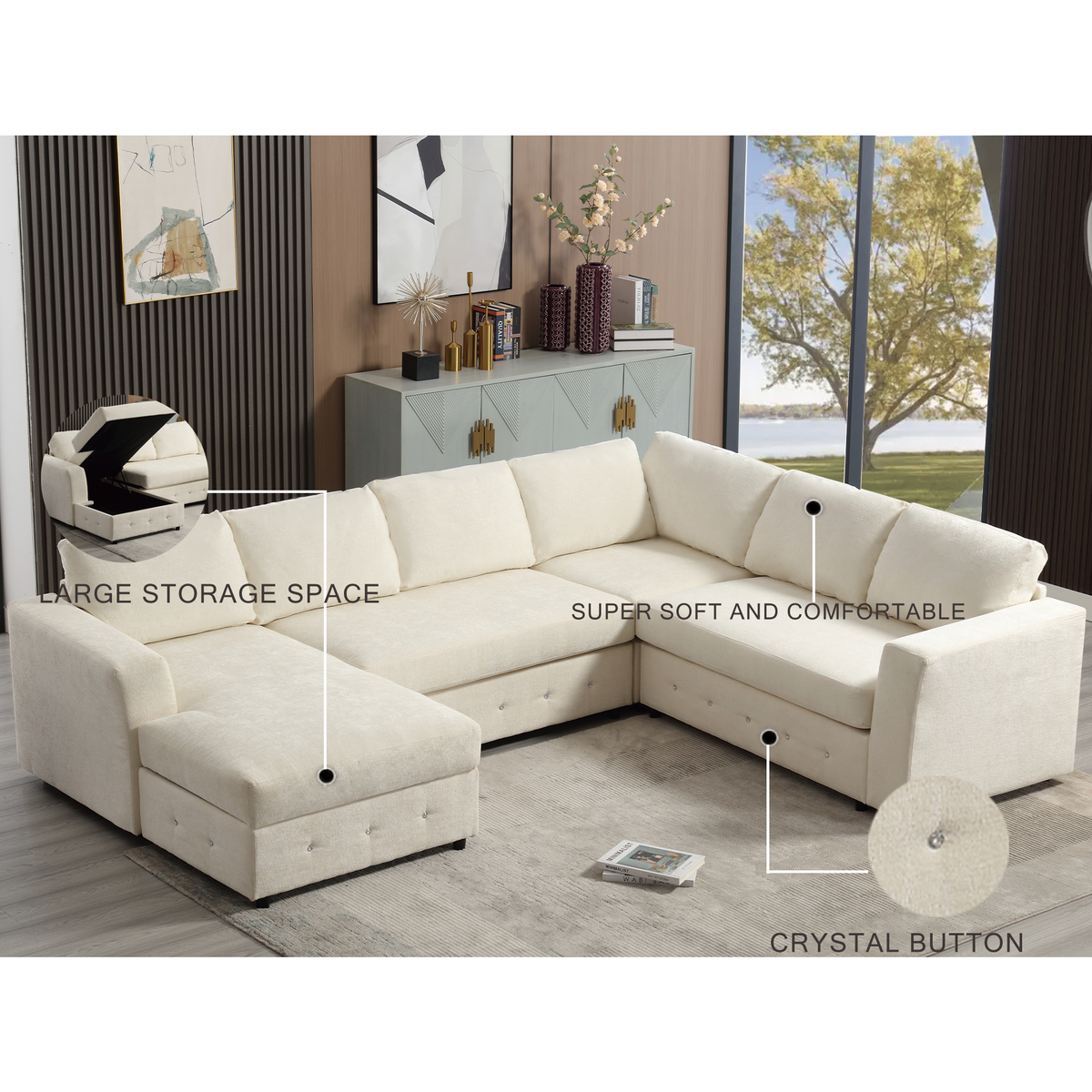 110.75" Sectional Sofa with Chaise Storage