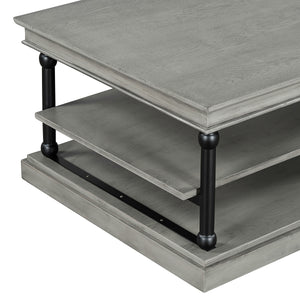 55.1" Wood Coffee Table with Storage Shelves
