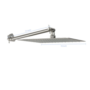 Luxury Rain Shower Head With Adjustable Arm, 10" Square, Stainless Steel - Brushed Nickel