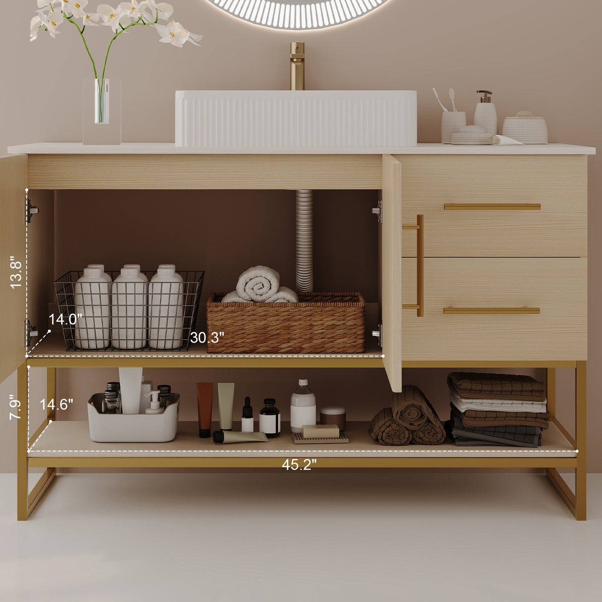 47.2" Modern Bathroom Vanity With Ceramic Vessel Sink