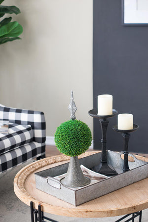 7x7x17" Faux Boxwood Topiary Sphere on Metal Spire