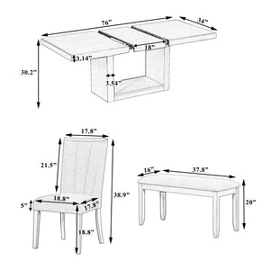 TOPMAX Contemporary 6-Piece Extendable Pedestal Dining Table Set
