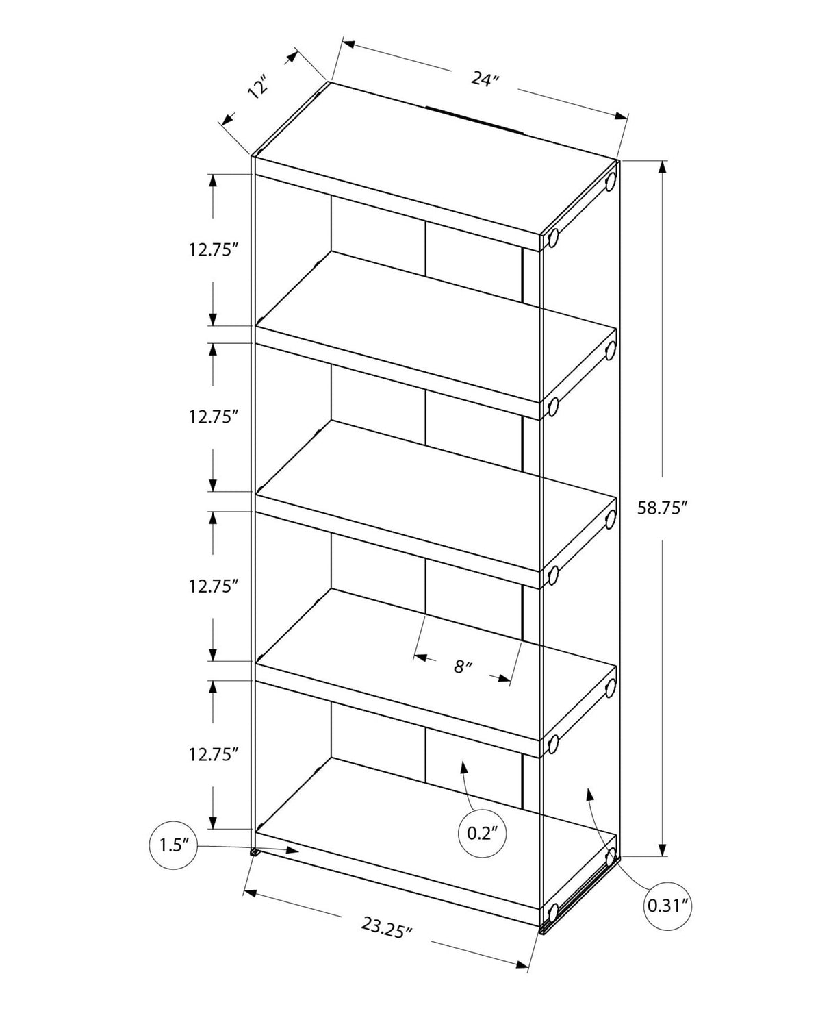 Bookshelf, Bookcase, Etagere, 5 Tier, Glossy Clear Tempered Glass - White - Best Buy Furniture