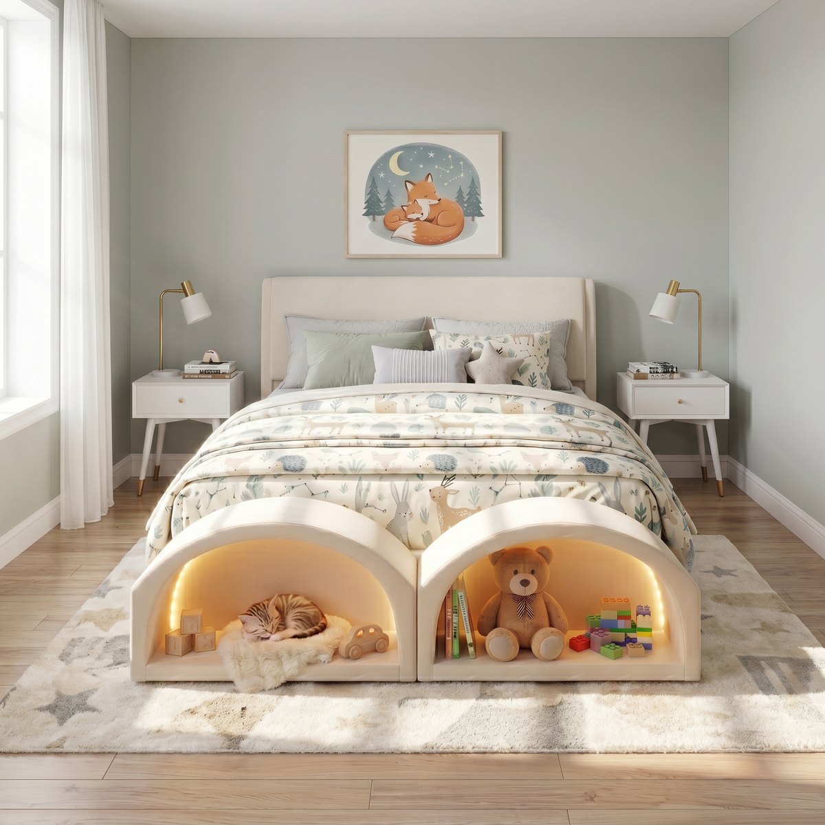 Queen Size Upholstered Platform Bed Frame