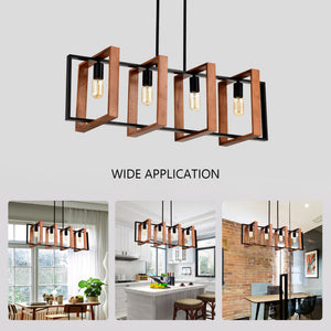 4 Light Kitchen Island Lights Pendant Light Farmhouse Dining Room Light Fixture, Rectangular Chandelier, 36" Hanging Lighting For Living Room, Conference Room, Home Office - Matte Black