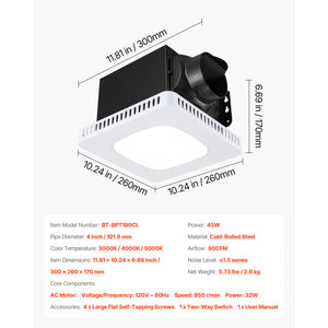 Bathroom Exhaust Fan with LED Light, 80 CFM