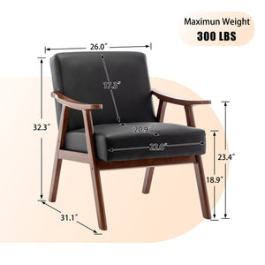Mid Century Modern Accent Chair With Solid Wood Frame And Extra Thick Backrest
