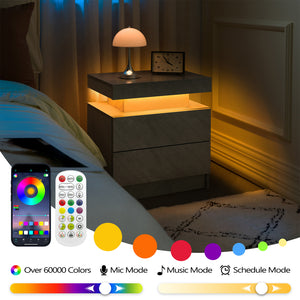 Modern LED Nightstand with 2 Drawers in Deep Gray