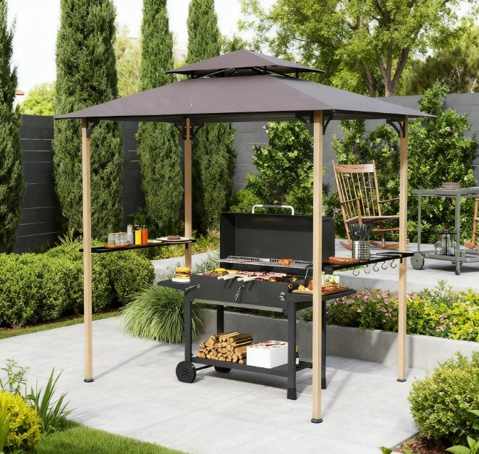 Double Tiered Barbecue Grill Gazebo Shelter with Side Shelves and Hooks