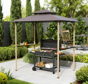 Double Tiered Barbecue Grill Gazebo Shelter with Side Shelves and Hooks