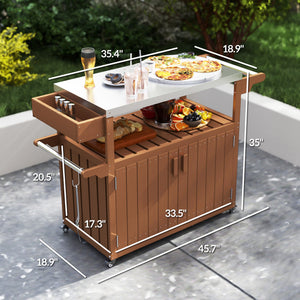Easy to Move Outdoor Table Top Bar Cart with Storage and Wheels