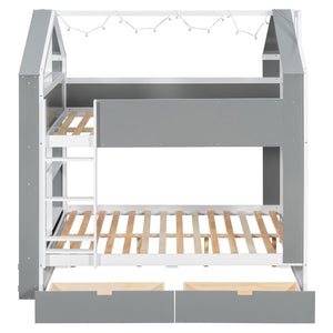 Full Size Bunk Bed with Storage Drawers & Shelves