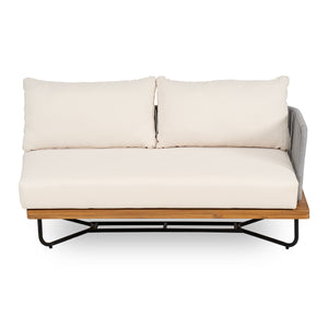Lucca Outdoor 6 Seaters Acacia Wood and Rope Woven Patio Conversation Set