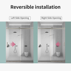 Frameless Single Sliding Soft Close Shower Doors, 3 / 8" Tempered Glass Reversible Installatio