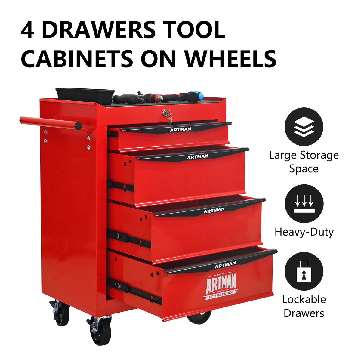 Rolling Metal Tool Chest with 4 Drawers