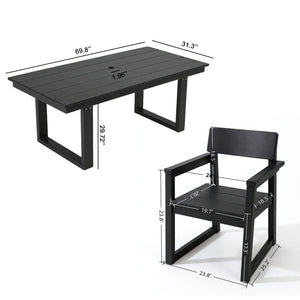 5 Piece Outdoor Dining Set, Table With Umbrella Hole And 4 Armrest Chairs