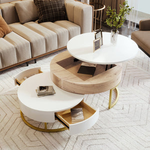 Changes Modern Round Nesting Coffee Tables with Lift-Top and 2 Drawers - view 2