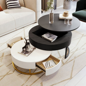 Changes Modern Round Nesting Coffee Tables with Lift-Top and 2 Drawers - view 3