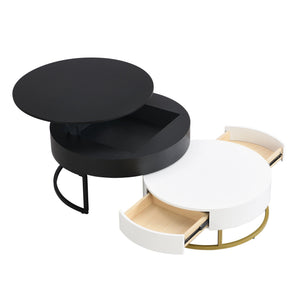 Changes Modern Round Nesting Coffee Tables with Lift-Top and 2 Drawers in Black