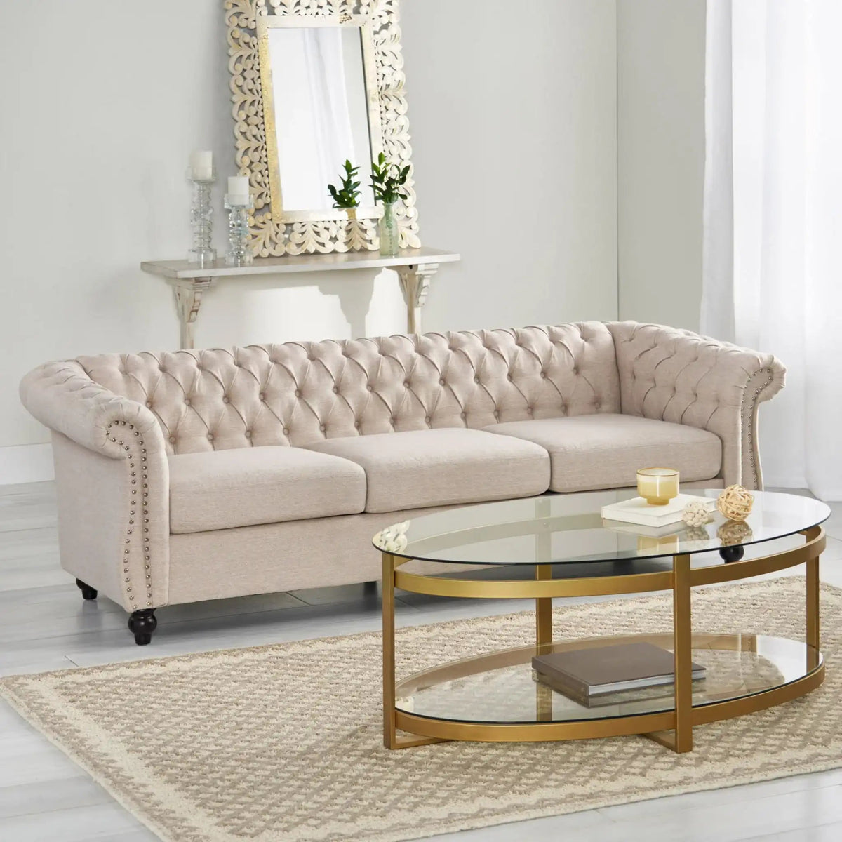 Chesterfield Style 3 Seater Sofa With Deep Button Tufting - Best Buy Furniture