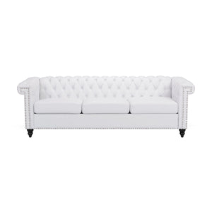 Chesterfield Style 3 Seater Sofa with Deep Button Tufting in White