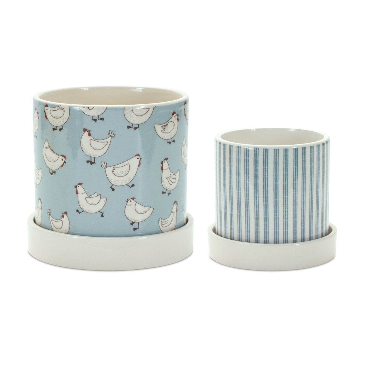 Chicken-Pattern-Planter-with-Plate-(Set-of-2)-Pots-&-Planters