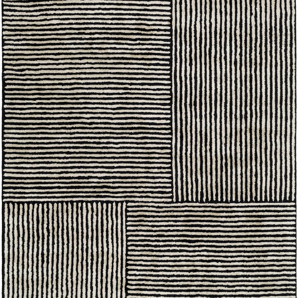 Black&White Striped Sheen Viscose Area Rug
