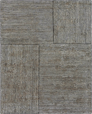 Black&White Striped Sheen Viscose Area Rug