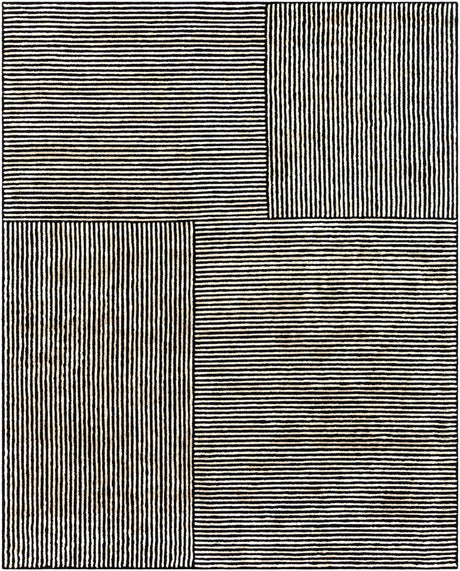 Black&White Striped Sheen Viscose Area Rug