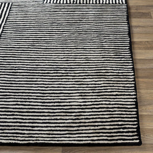 Black&White Striped Sheen Viscose Area Rug