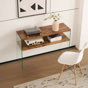 CJ FURNITURE-----W1718 Light Brown Side Table with Tempered Glass Top - view 7