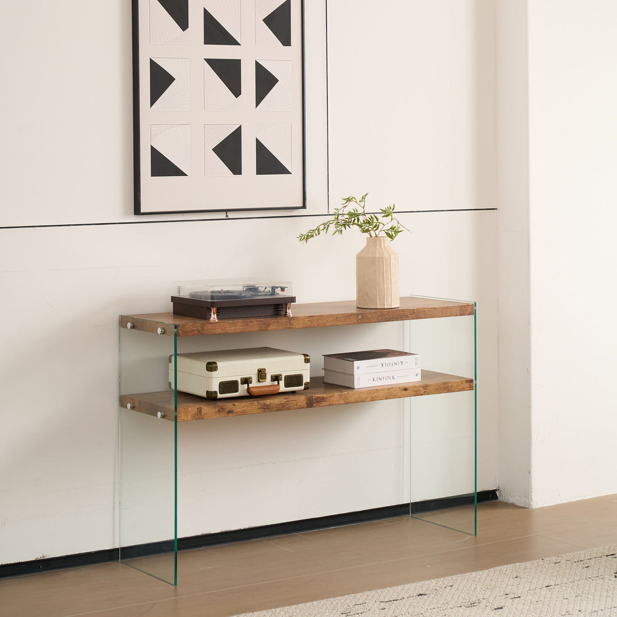 CJ FURNITURE-----W1718 Light Brown Side Table with Tempered Glass Top - view 8