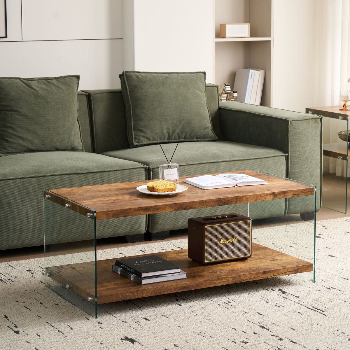 CJ FURNITURE-----W1718 Light Brown Side Table with Tempered Glass Top - view 4