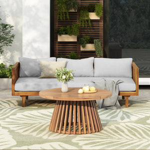 Claremont 3-Seater Daybed and Acacia Wood Patio Table Set with Water-Resistant Cushions