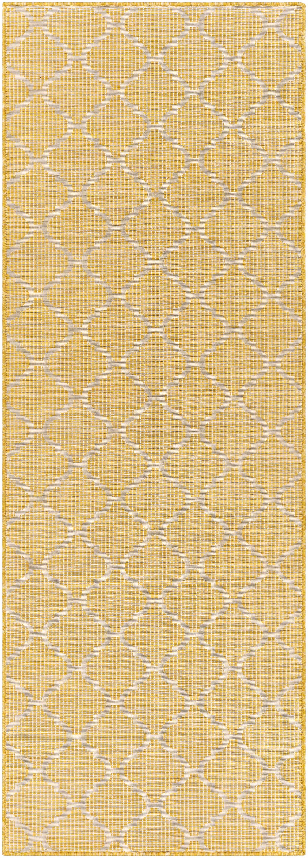 Unique Outdoor Trellis Area Rug, Mustard Yellow - Clearance