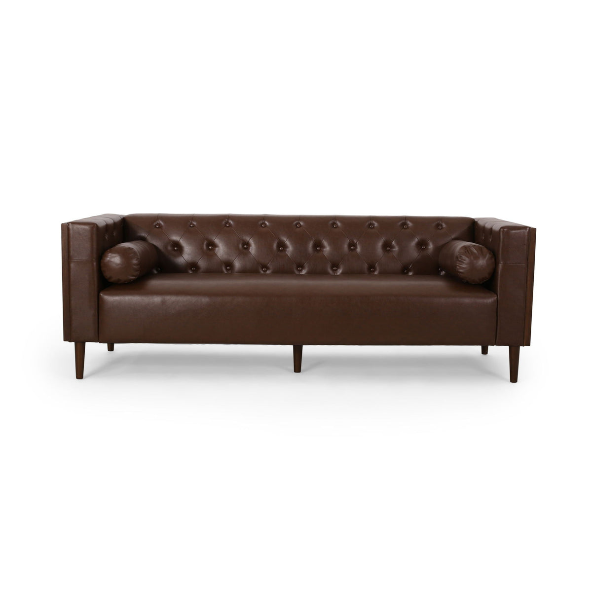Contemporary 3 Seater Sofa with Tufted Design in Dark Brown