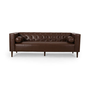 Contemporary 3 Seater Sofa with Tufted Design in Dark Brown