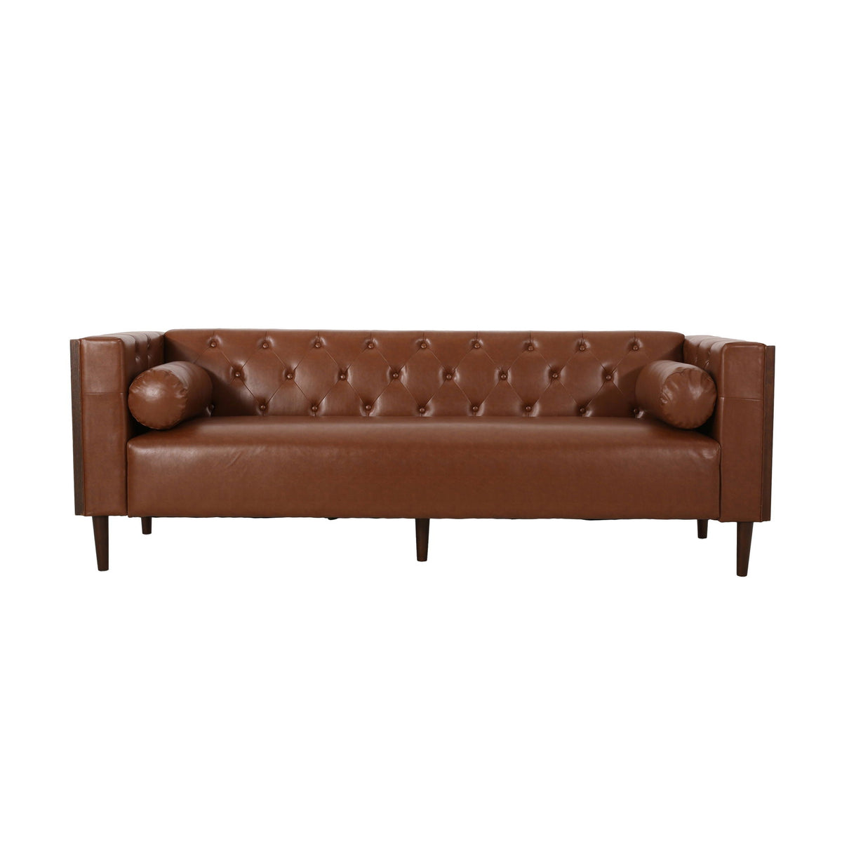 Contemporary 3 Seater Sofa with Tufted Design in Light Brown
