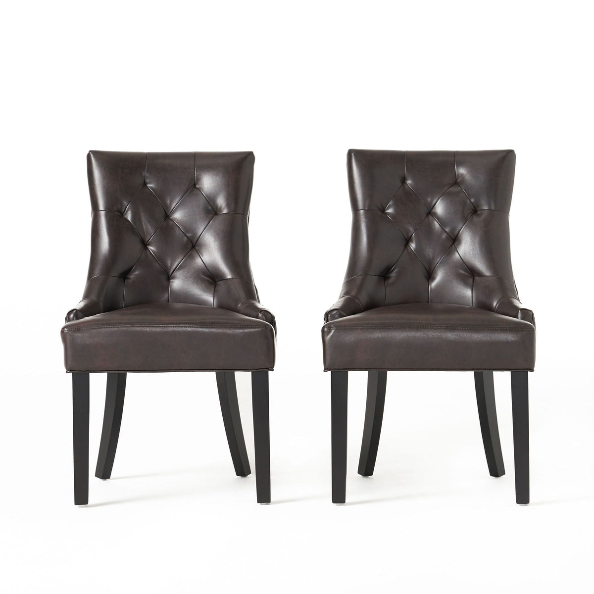 Contemporary Cheney Dining Chair Set with Tufted Design in Dark Brown